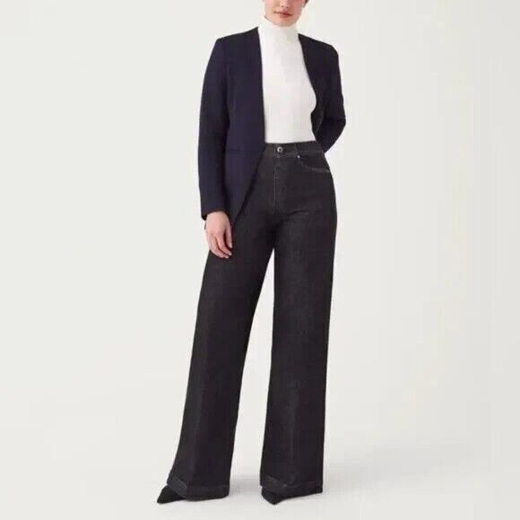 Spanx Wide Leg Pull On Denim Jeans Womens Medium Charcoal Stretch 20521R - Picture 2 of 4